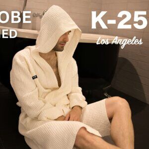 K-25 Men's Waffle Knit Bathrobe Vanilla M/L NWT
